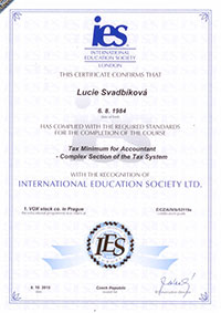 Certifikát International Education Society - Lucie Svadbíková